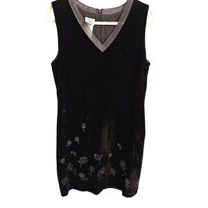 Laura Ashley Woman SZ 14 VTG Velvet Sleeveless Dress Embroidered V Neck Classic